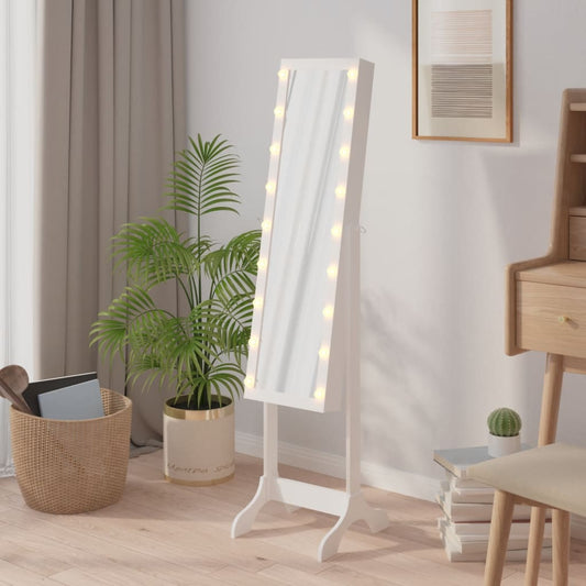 Väggspegel med LED Vit 34x37x146 cm