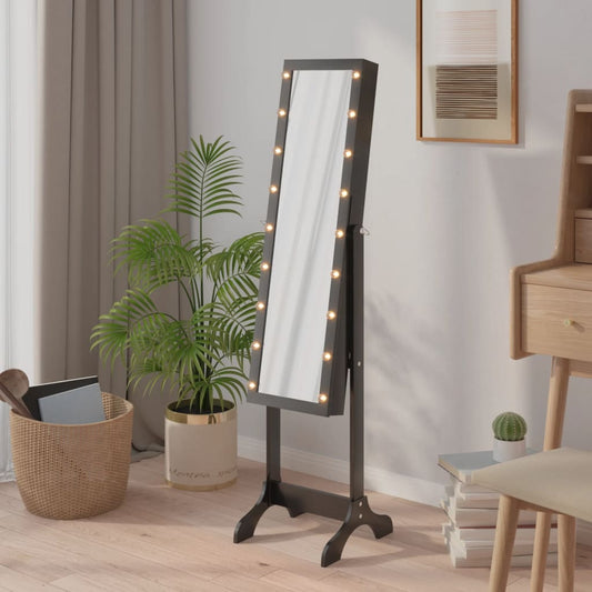 Väggspegel med LED Svart 34x37x146 cm