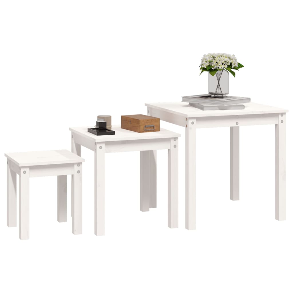 Sidobord Vit 3 st massiv furu
