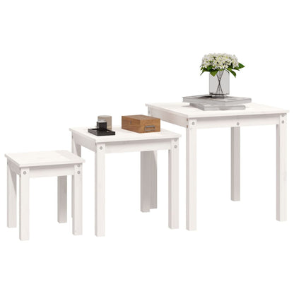 Sidobord Vit 3 st massiv furu
