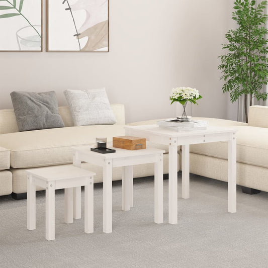Sidobord Vit 3 st massiv furu