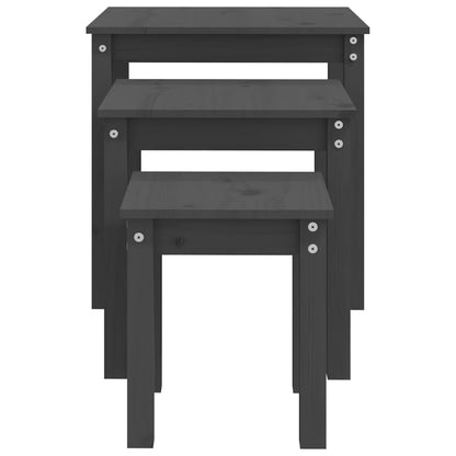 Sidobord Trä 3 st Grå massiv furu