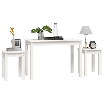 Sidobord Vit 3 st massiv furu