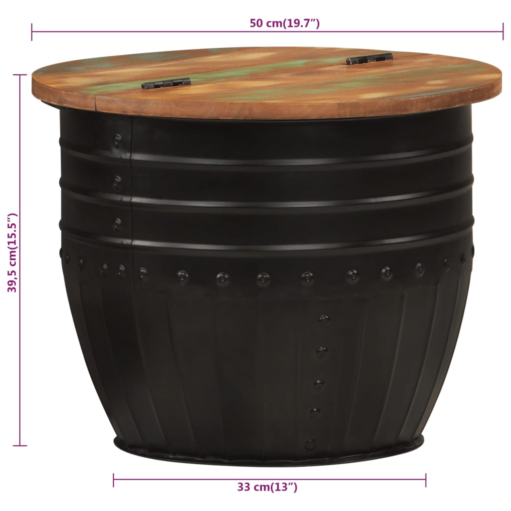 Soffbord Svart 50x39,5 cm massivt återvunnet trä