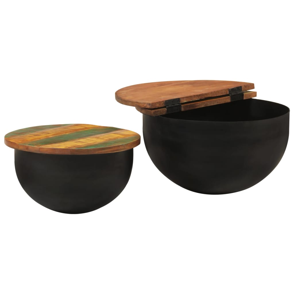 Soffbord Svart 2 delar massivt återvunnet trä