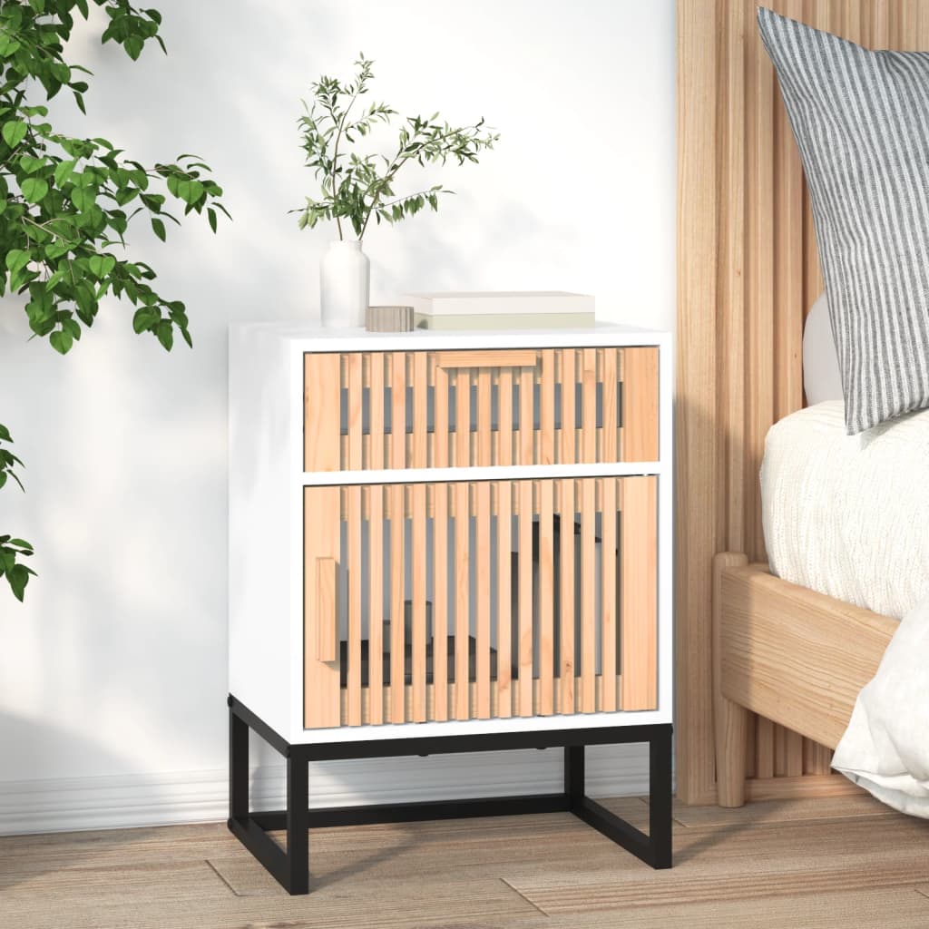 Sängbord 2 st vit 40x30x55,5 cm konstruerat trä&järn