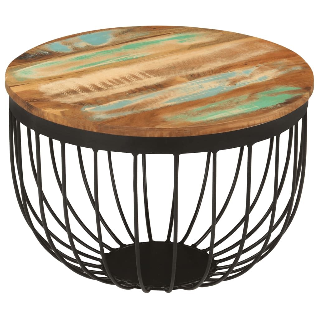 Soffbord Trä Ø50x35 cm massivt återvunnet Trä och stål