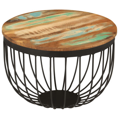 Soffbord Trä Ø50x35 cm massivt återvunnet Trä och stål