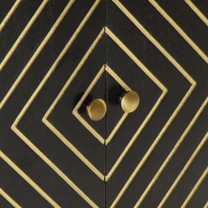 Skänk Trä med 2 dörrar Svart & guld 55x30x75 cm massivt mangoträ
