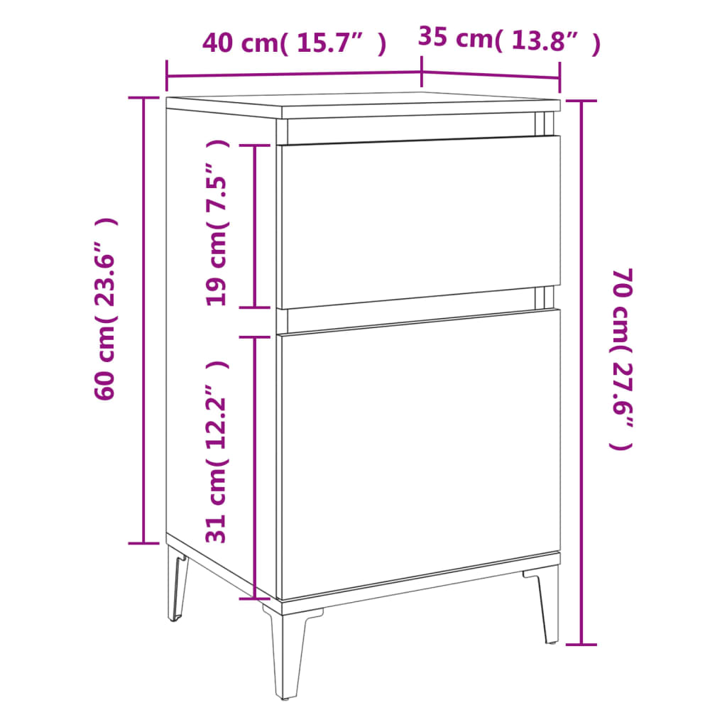 Sängbord 2 st svart 40x35x70 cm