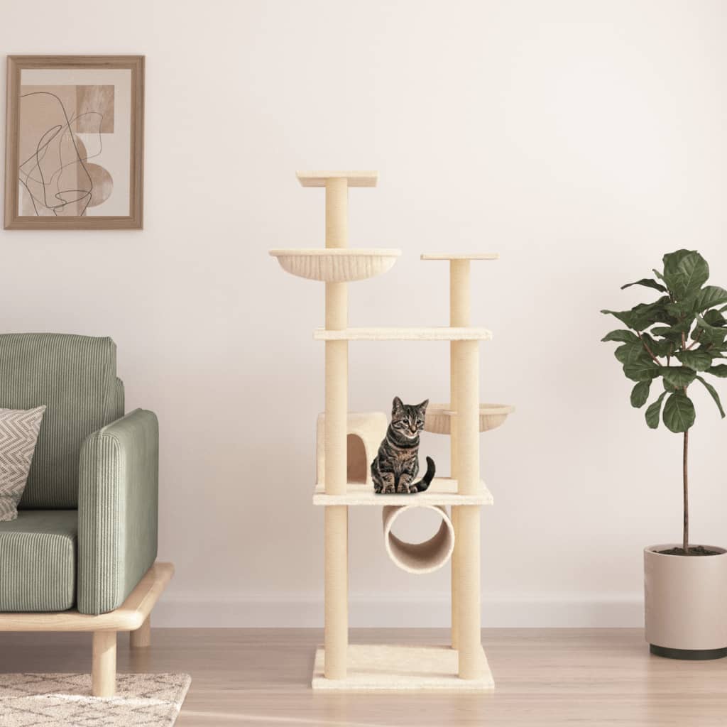 Kattmöbel Katträd med klöspelare sisal gräddvit 141 cm