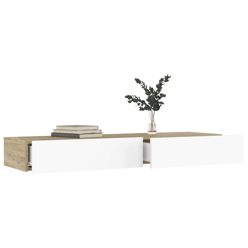 TV-Möbel Sonoma Ek TV-Bänk LED Vit och 120x35x15,5 cm