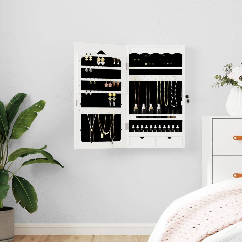 Smyckesskåp Vit väggmonterat 37,5x10x67 cm