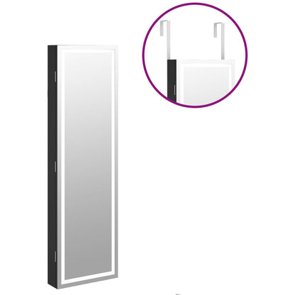 Smyckesskåp LED-lampor väggmonterat svart