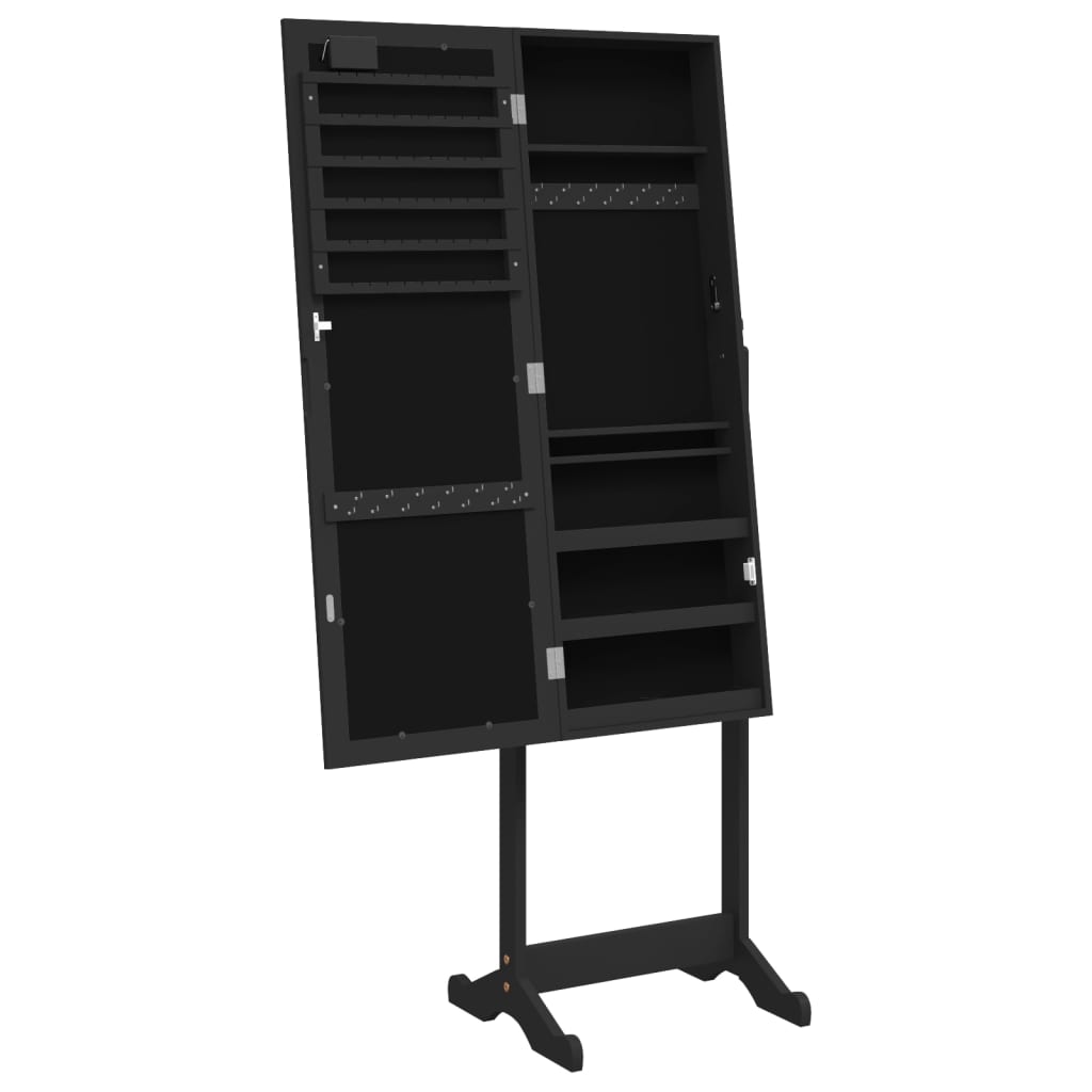 Smyckesskåp LED-lampor fristående svart