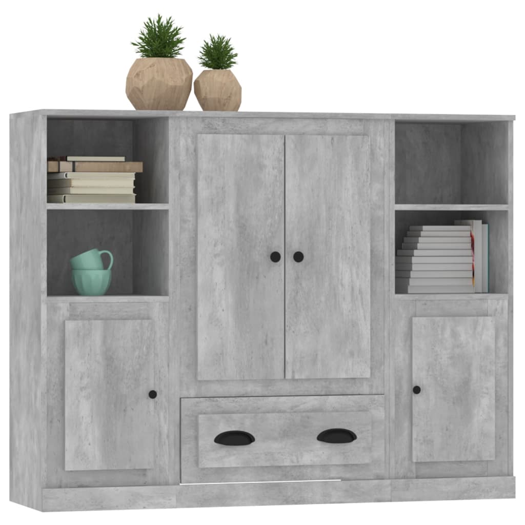 Högskåp 3 st betonggrå konstruerat trä
