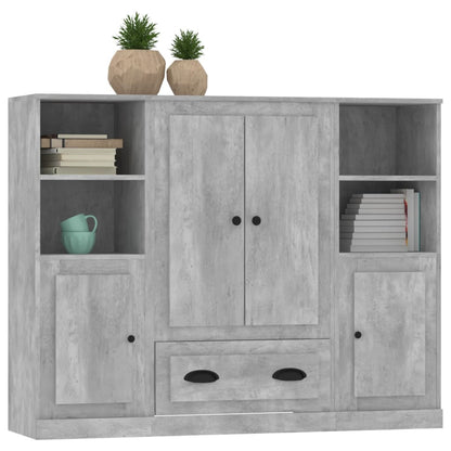 Högskåp 3 st betonggrå konstruerat trä