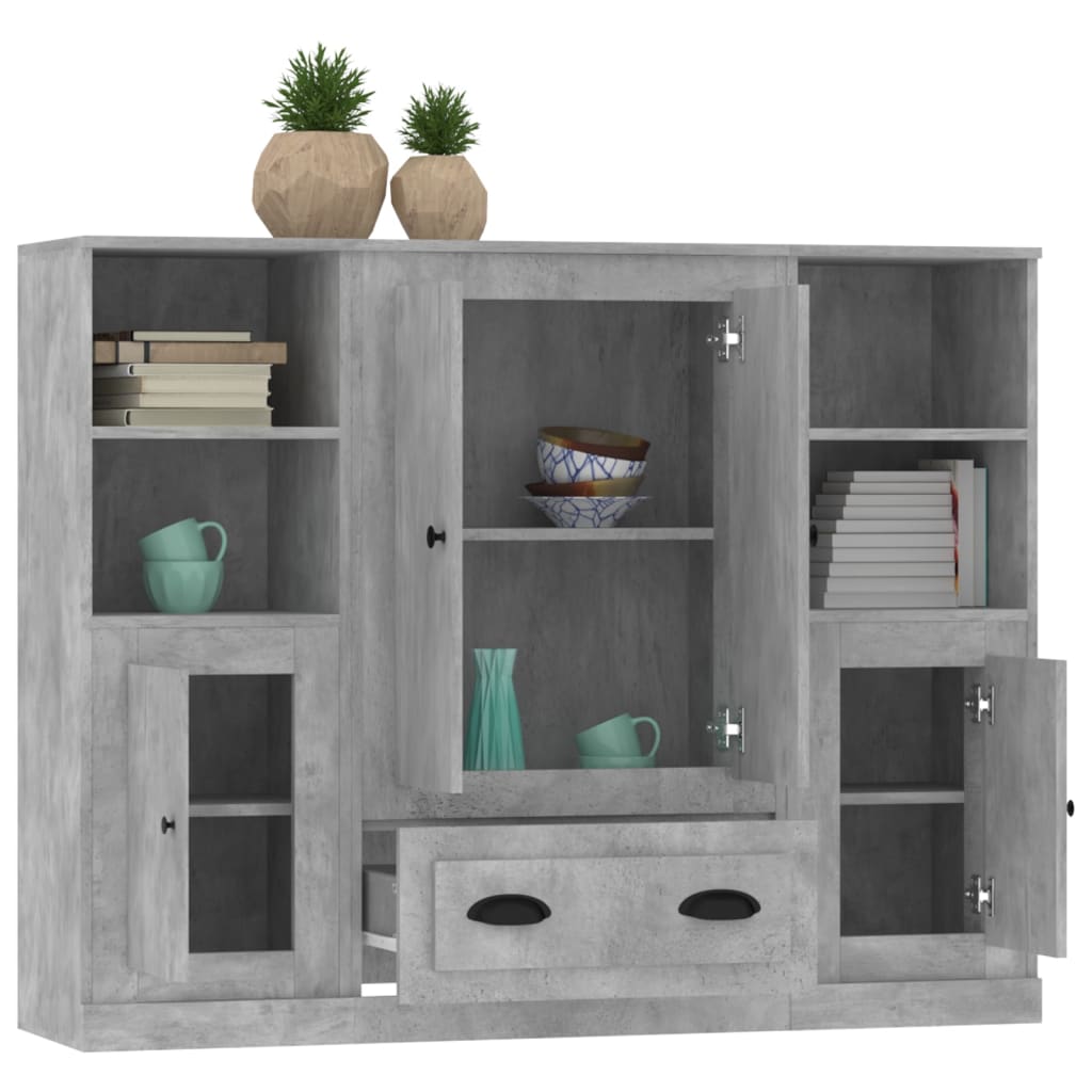 Högskåp 3 st betonggrå konstruerat trä
