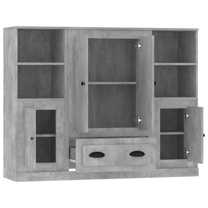 Högskåp 3 st betonggrå konstruerat trä