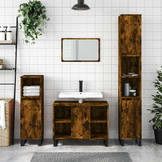 Badrumsskåp Rökfärgad Ek 80x33x60 cm