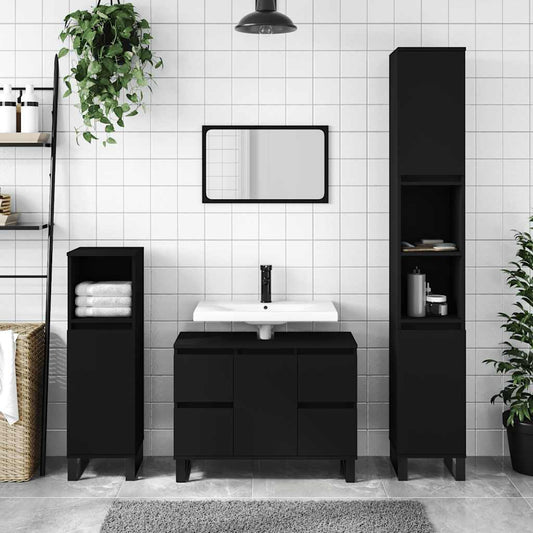 Badrumsskåp Svart 80x33x60 cm