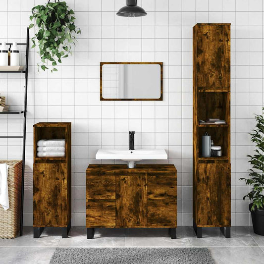Badrumsskåp Rökfärgad Ek 80x33x60 cm