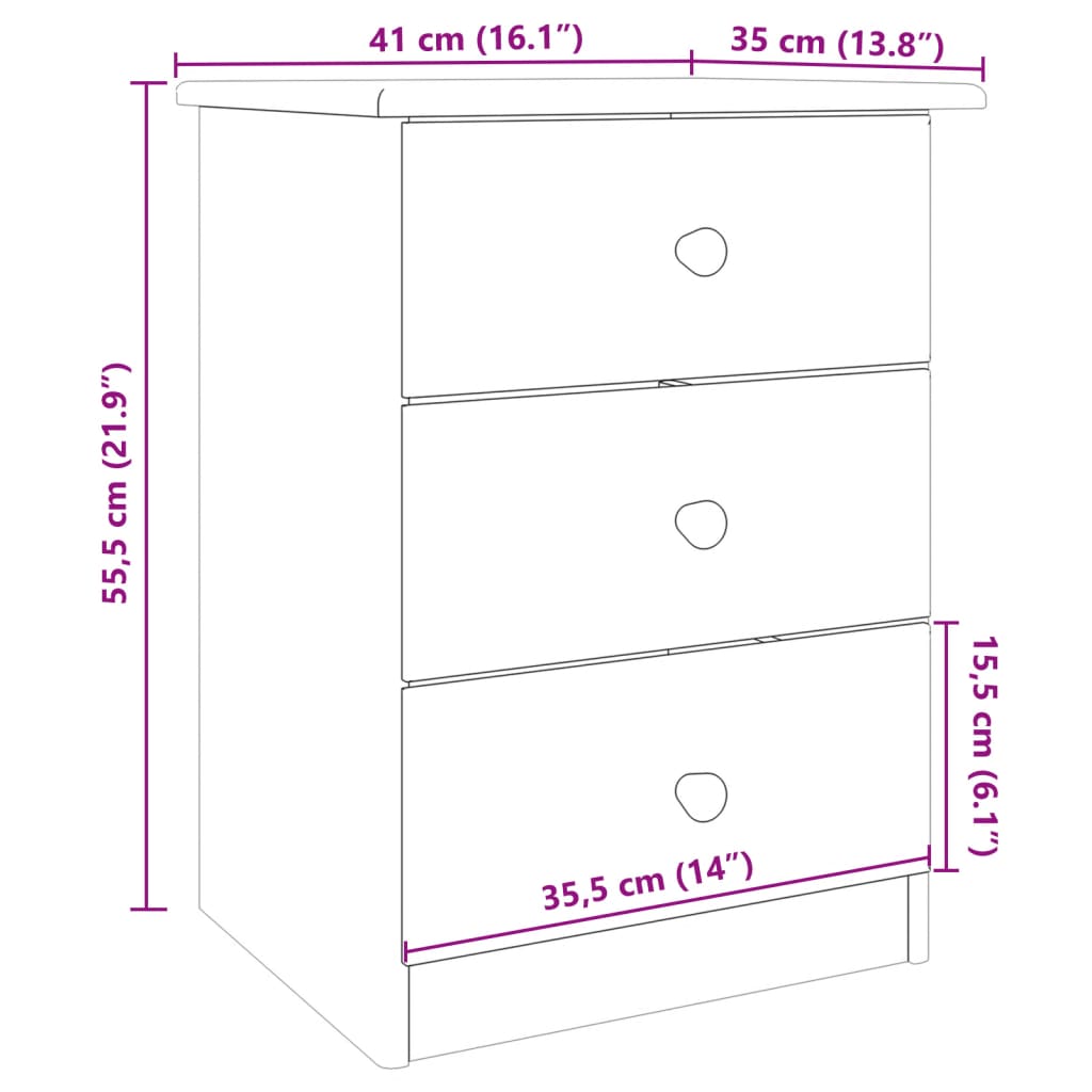 Sängbord Nattduksbord Vit ALTA 41x35x55,5 cm massiv furu