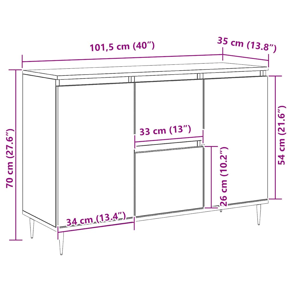 Skänk vit 101,5x35x70 cm konstruerat trä