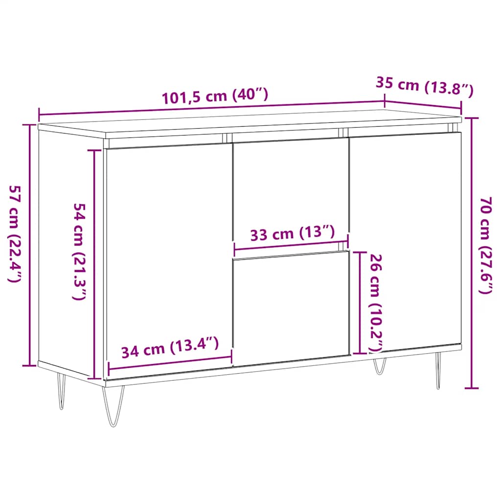 Skänk Vit 101,5x35x70 cm