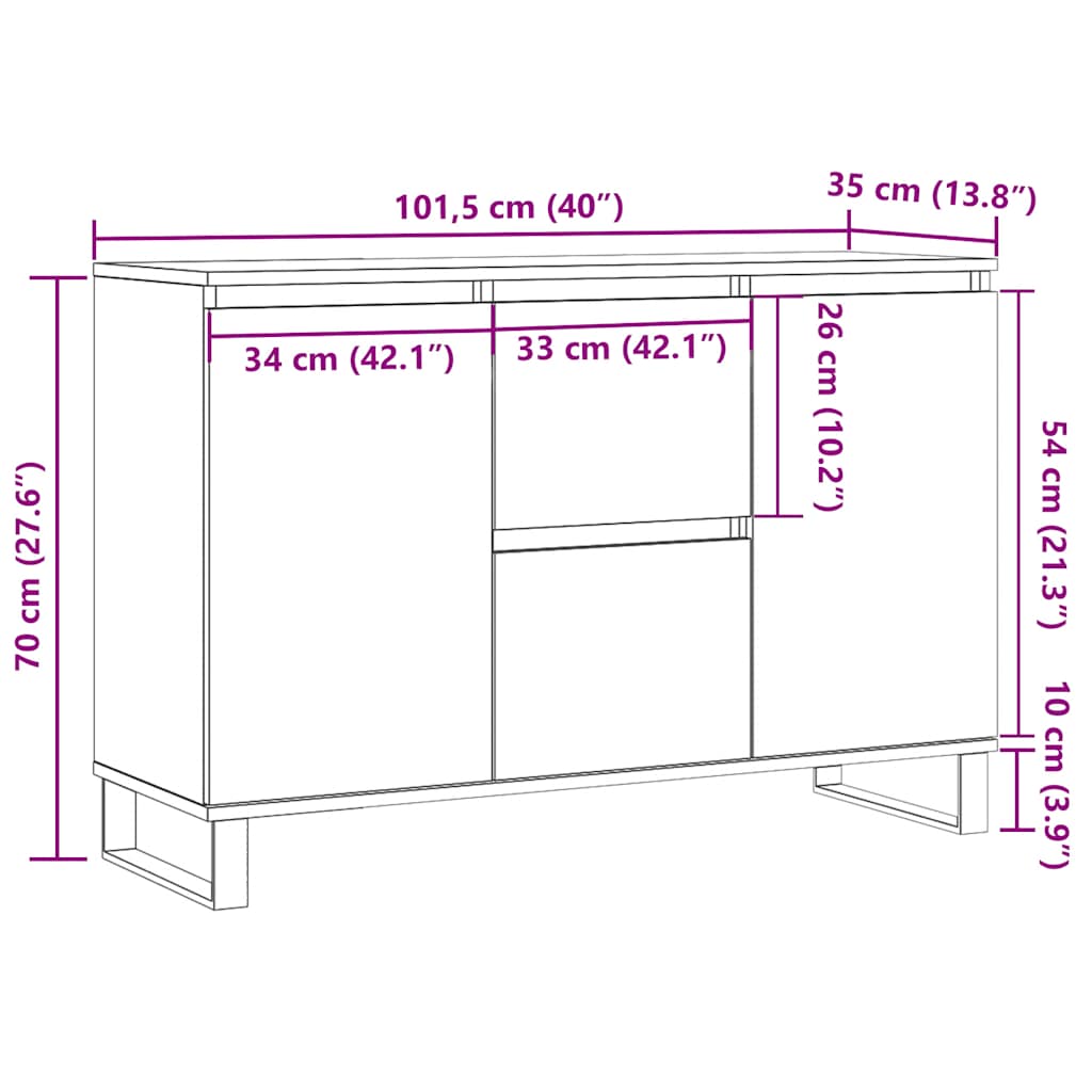 Skänk Vit 101,5x35x70 cm