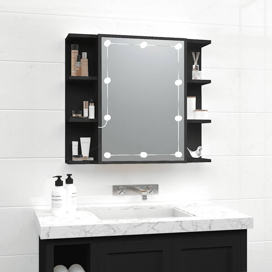 Badrumsspegel Spegelskåp LED Svart 70x16,5x60 cm