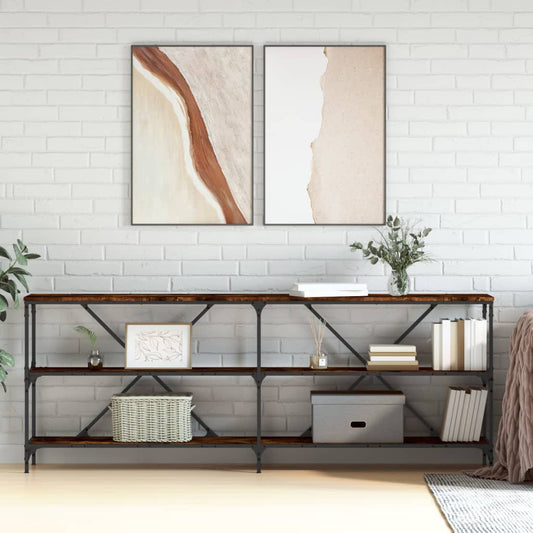 Avlastningsbord Konsollbord Rökfärgad Ek 200x30x75 cm och järn