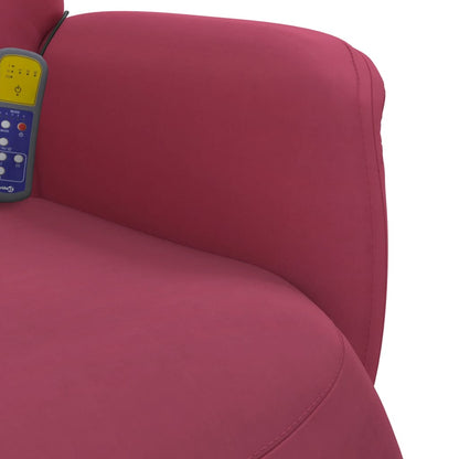 Elektrisk Massagefåtölj Vinröd med fotstöd sammet