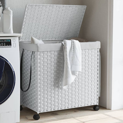 Tvättkorg med hjul Vit 60x35x60,5 cm rotting