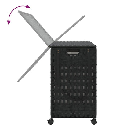 Tvättkorg med hjul Svart 66x35x60 cm rotting