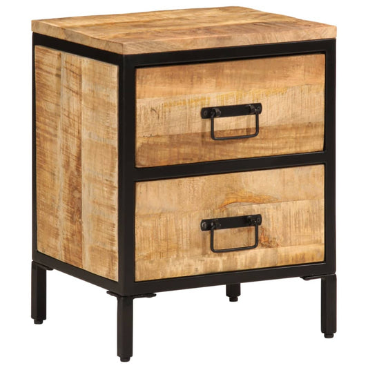 Sängbord med 2 lådor 40x35x53 cm massivt grovt mangoträ