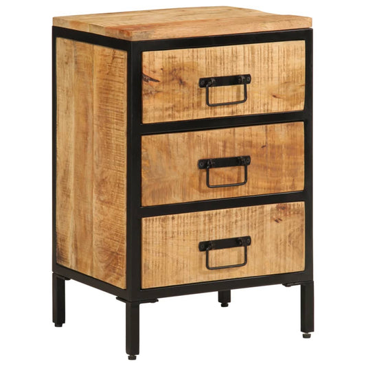 Sängbord med 3 lådor 40x35x63 cm massivt grovt mangoträ