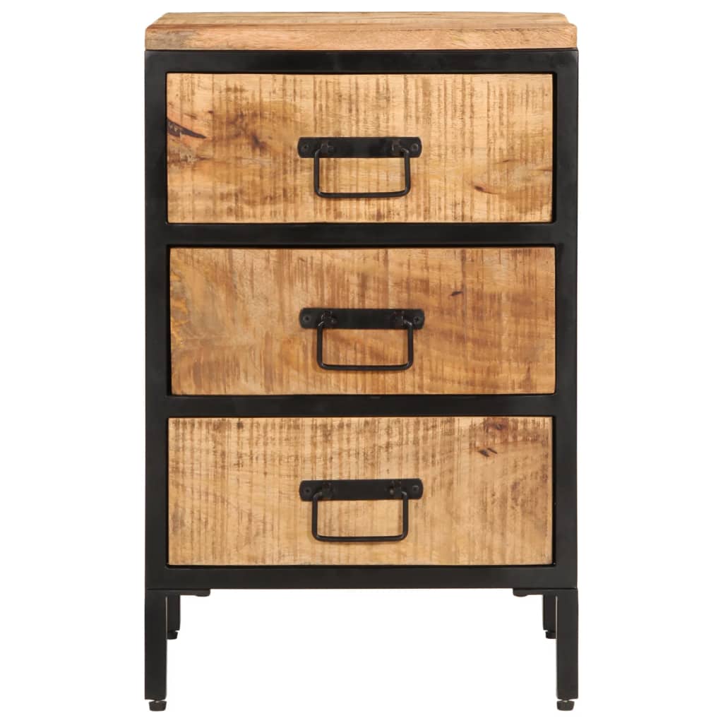 Sängbord med 3 lådor 40x35x63 cm massivt grovt mangoträ