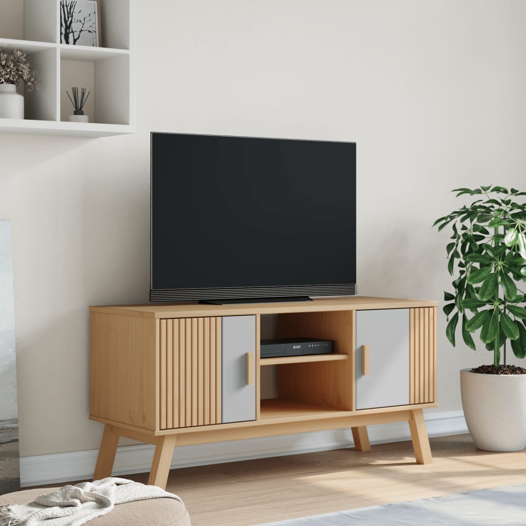 TV-Möbel Grå TV-Bänk OLDEN och Brun 114x43x57 cm massiv furu