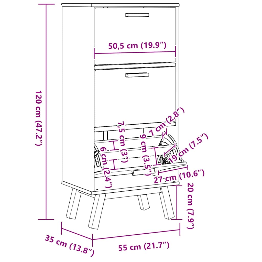 Skoställ Trä Skoskåp OLDEN Brun 55x35x120 cm massiv furu