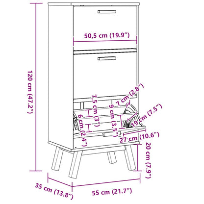 Skoställ Trä Skoskåp OLDEN Brun 55x35x120 cm massiv furu