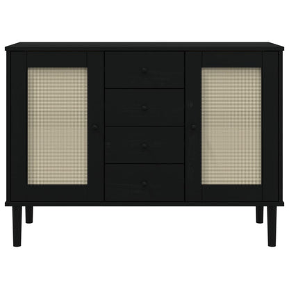 Sidobord SENJA rottinglook svart 112x40x80 cm massiv furu