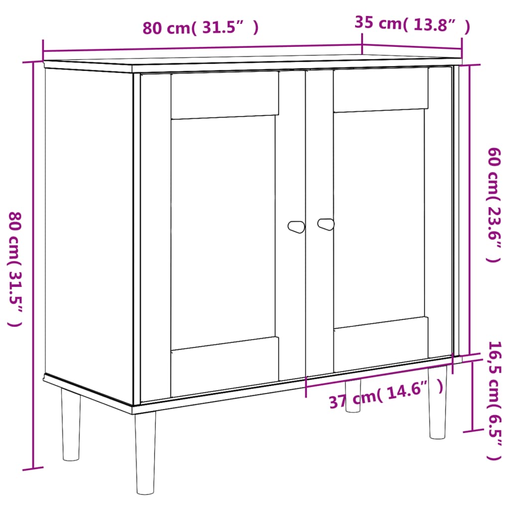 Sidobord SENJA rottinglook vit 80x35x80 cm massiv furu