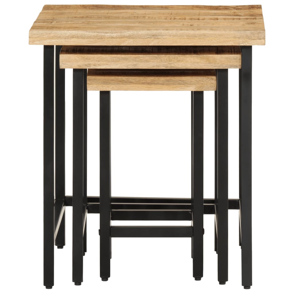 Soffbord Trä 3 st massivt massivt grovt mangoträ och järn