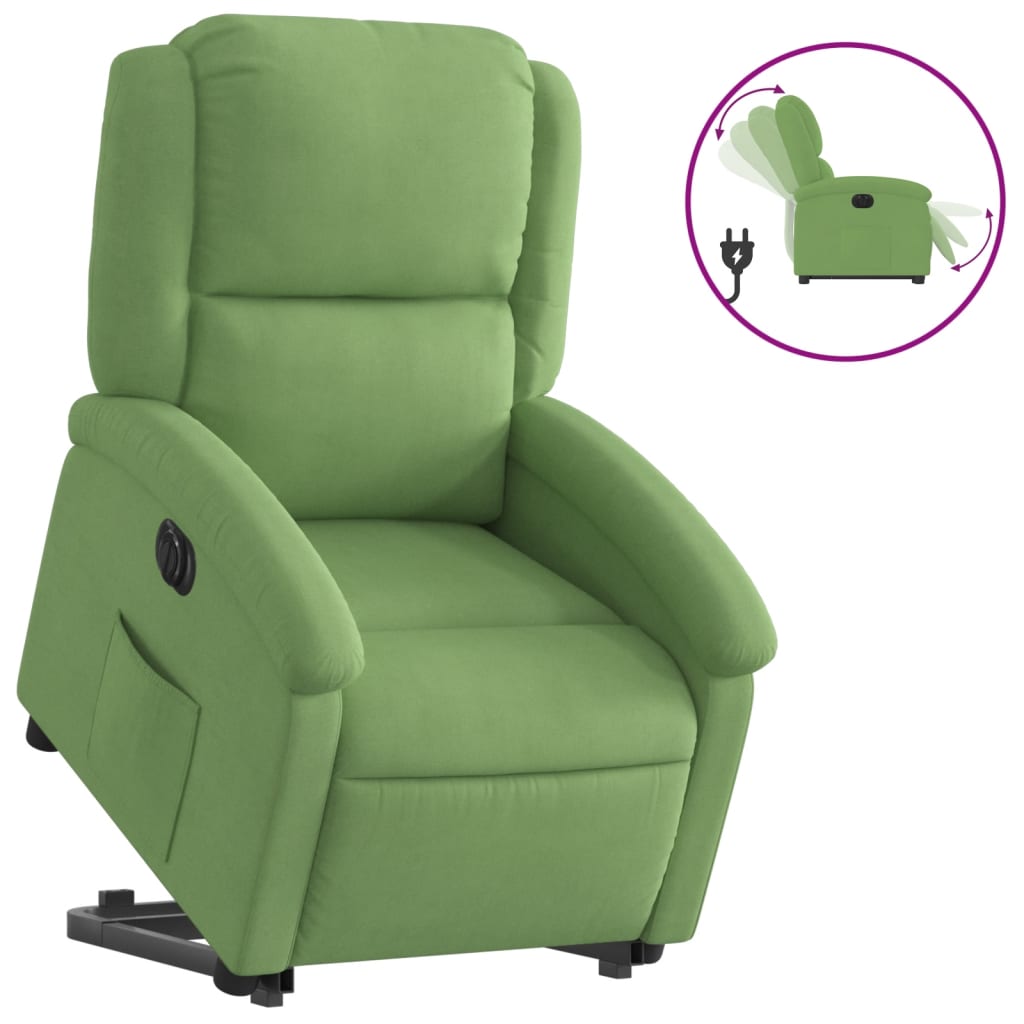 Elektrisk Fåtölj Grön Ljusgrön Reclinerfåtölj med uppresningshjälp sammet