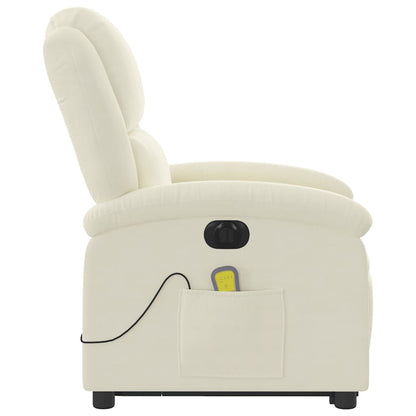 Elektrisk Massagefåtölj Gräddvit med uppresningshjälp sammet