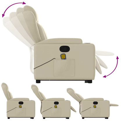 Elektrisk Massagefåtölj Gräddvit med uppresningshjälp konstläder