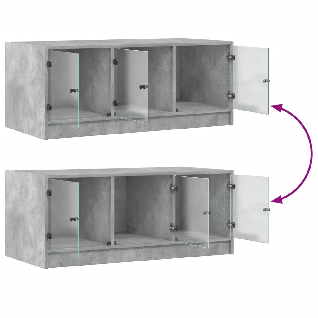 Soffbord Betonggrå med glasdörrar 102x50x42 cm
