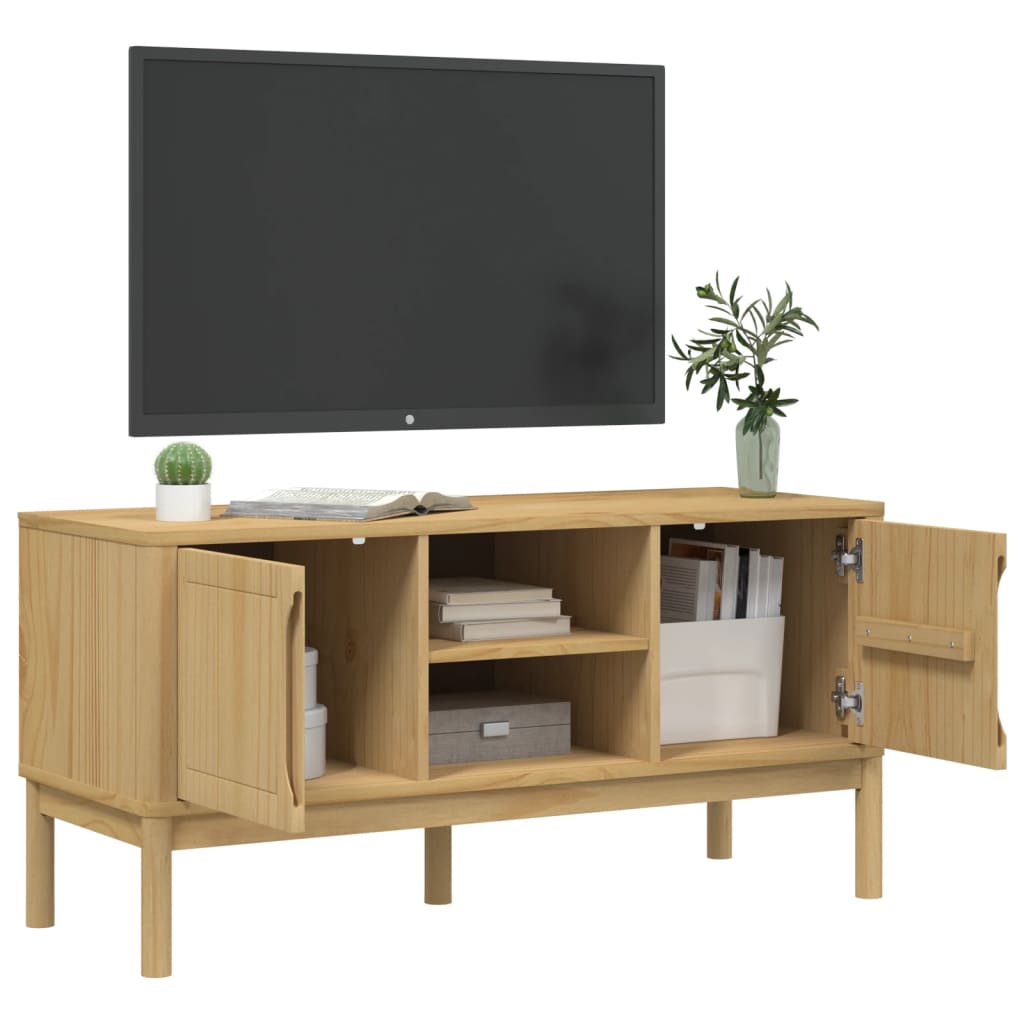 TV-Möbel Brun TV-Bänk FLORO vaxbrun 114x43x55 cm massiv furu