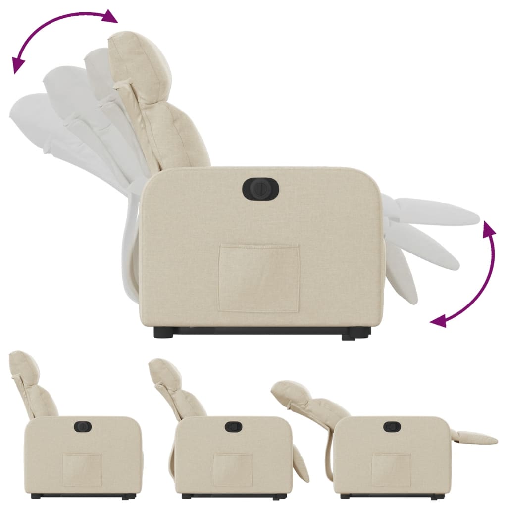 Elektrisk Fåtölj Gräddvit Reclinerfåtölj med uppresningshjälp tyg